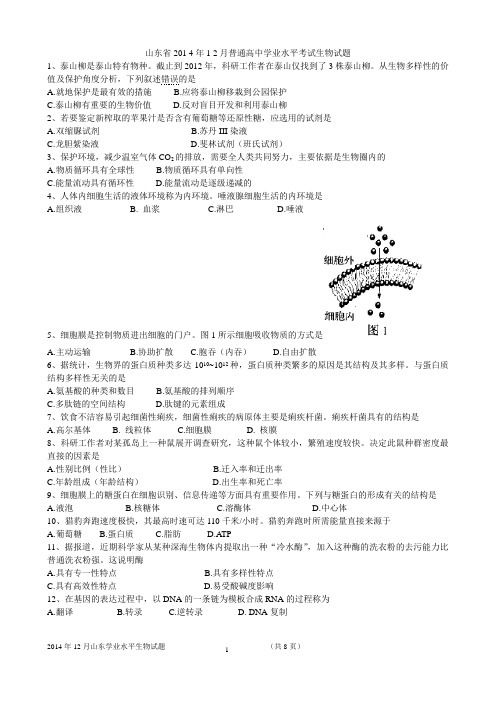 2014年山东省12月普通高中学业水平考试1