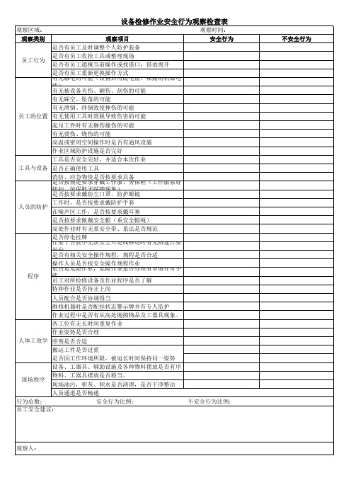 安全行为观察表汇总