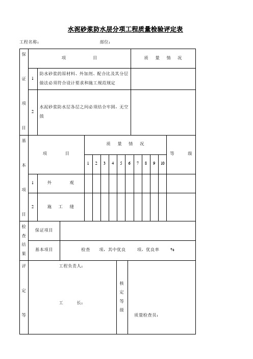 水泥砂浆防水层分项工程质量检验评定表