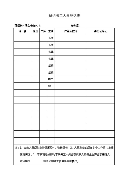 班组务工人员登记表