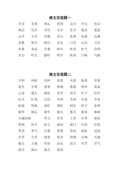 语文S版一年级下册会认生字组词