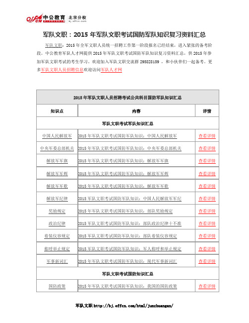 军队文职：2015年军队文职考试国防军队知识复习资料汇总