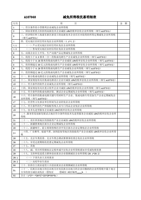 A107040减免所得税优惠明细表