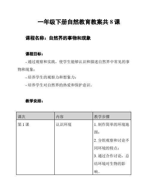 一年级下册自然教育教案共8课