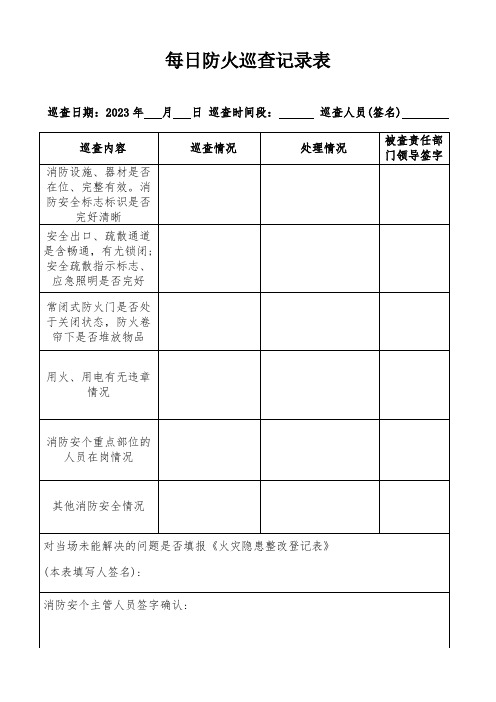 【模板】每日防火巡查记录表