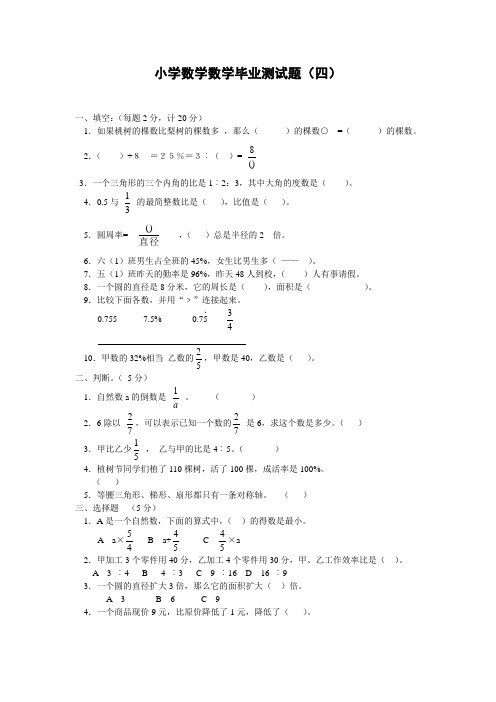 小学数学毕业测试题第四卷