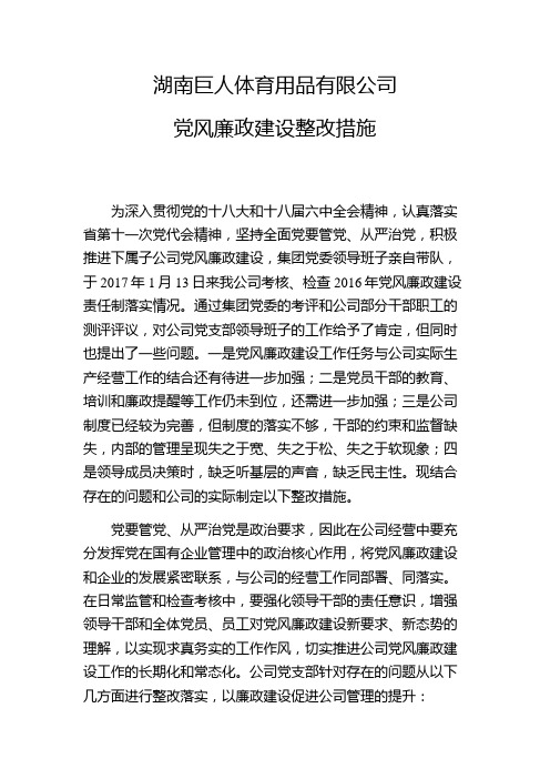 集团各子公司党风廉政建设检查考核整改情况汇报材料