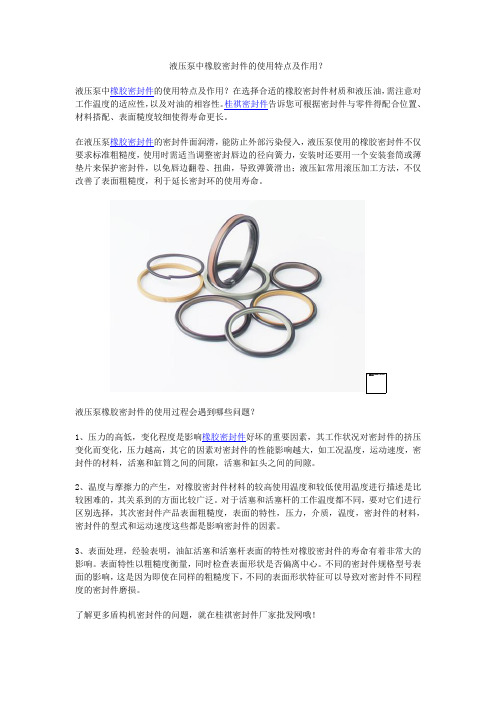 液压泵中橡胶密封件的使用特点及作用