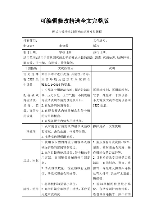 硬式内镜清洗消毒灭菌标准操作规程精选全文