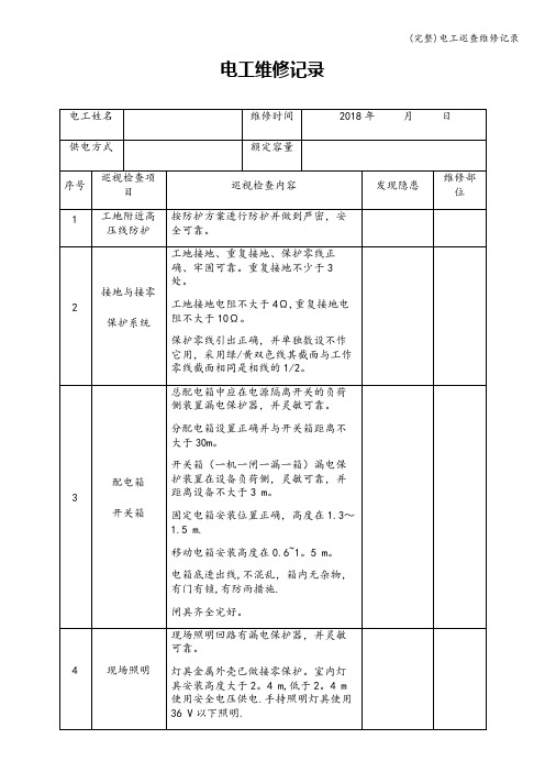 (完整)电工巡查维修记录