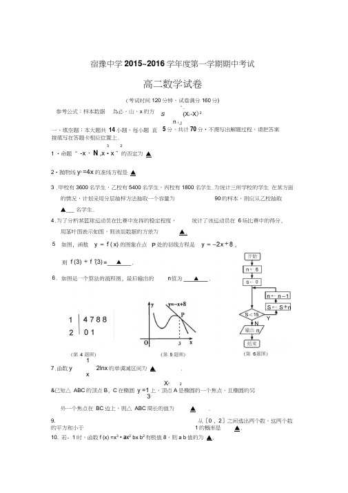 江苏省宿豫中学2015-2016学年高二数学上册期中试题1