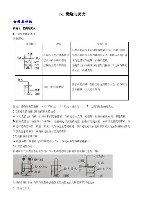 人教版第七单元 燃烧与灭火知识点总结及例题—2021-2022学年九年级化学人教版上册