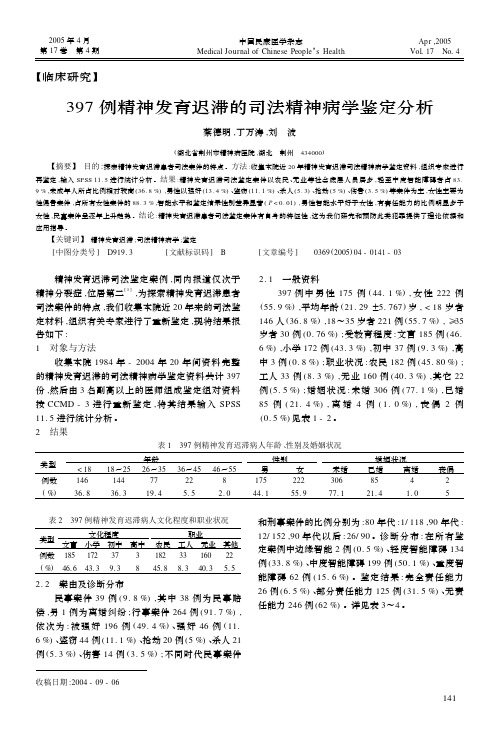 397 例精神发育迟滞的司法精神病学鉴定分析