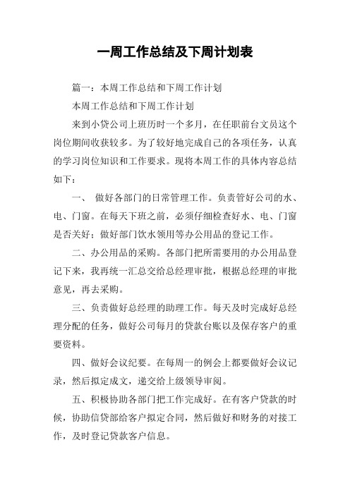 一周工作总结及下周计划表