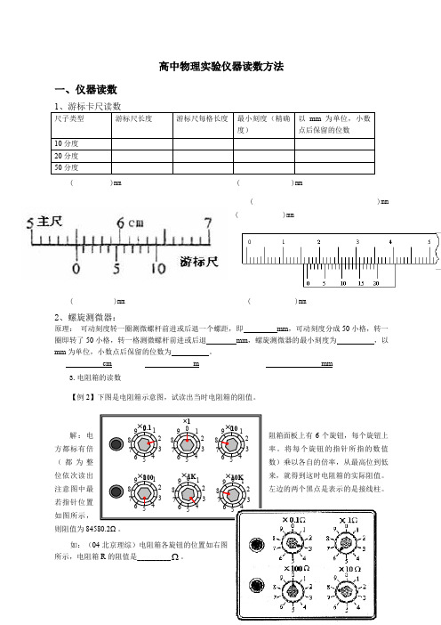 高中物理实验仪器读数问题