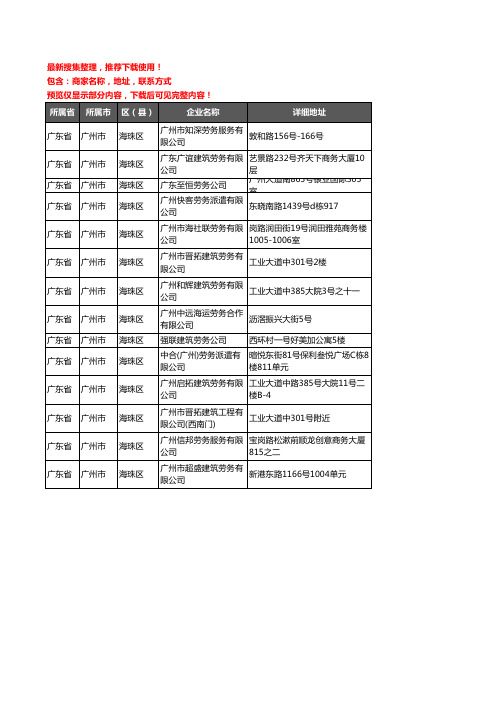 新版广东省广州市海珠区劳务公司企业公司商家户名录单联系方式地址大全14家