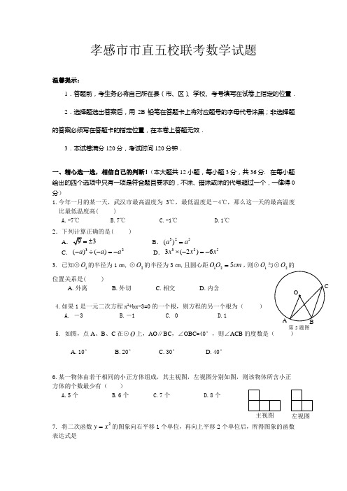 孝感市数学中考试卷 含答案