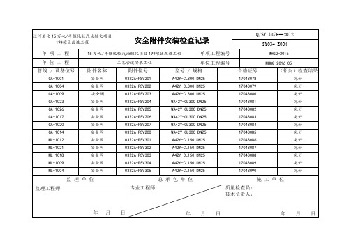 安全附件安装安全阀调试记录汇总表