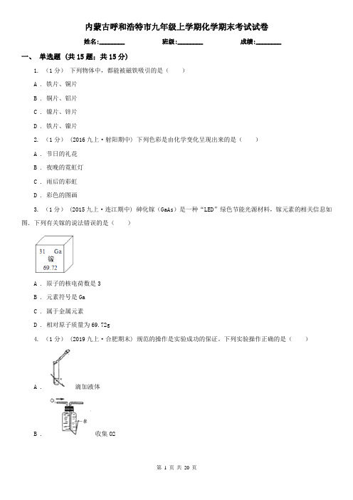 内蒙古呼和浩特市九年级上学期化学期末考试试卷