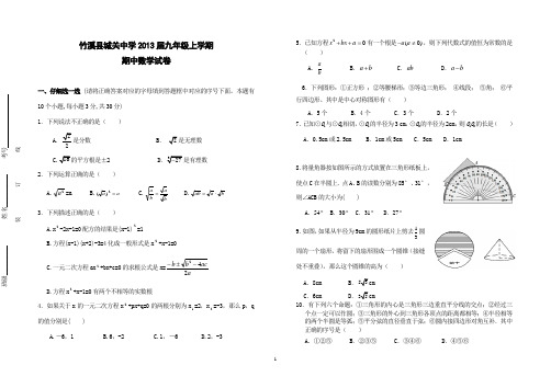 湖北竹溪城关中学2013届九年级上学期期中数学试卷