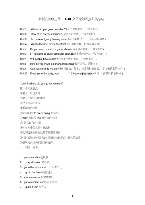 新人教版八年级英语上册各单元知识总结归纳