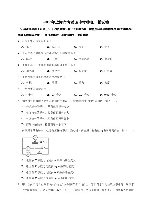 2019年上海市青浦区中考物理一模试卷(解析版)