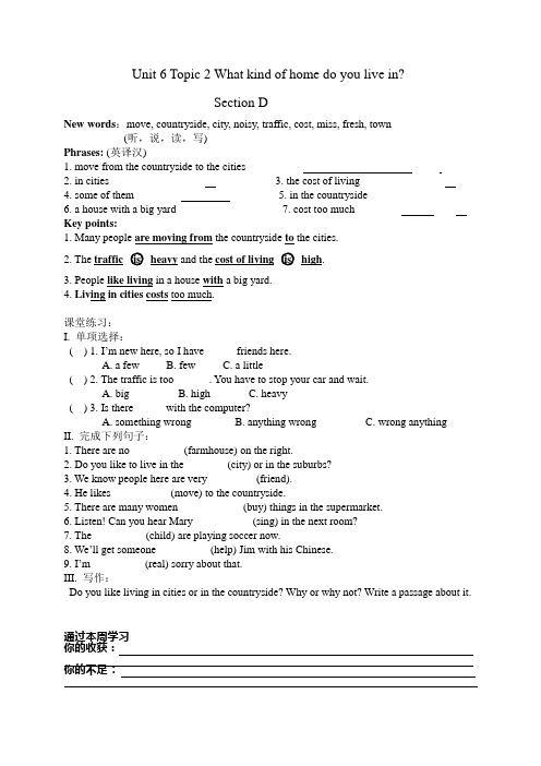 仁爱八年级Unit6Topic2SectionD教案及导学案