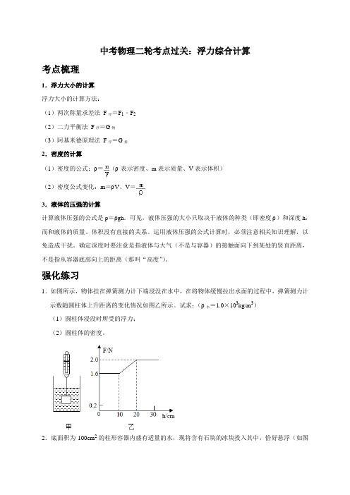 【计算题】2 浮力综合计算(考点梳理+强化练习)—2021中考物理二轮专题复习讲义