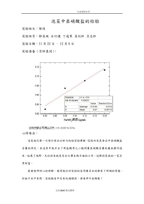 亚硝酸盐的检验实验报告