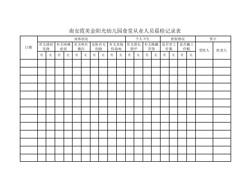 幼儿园食堂从业人员晨检记录表