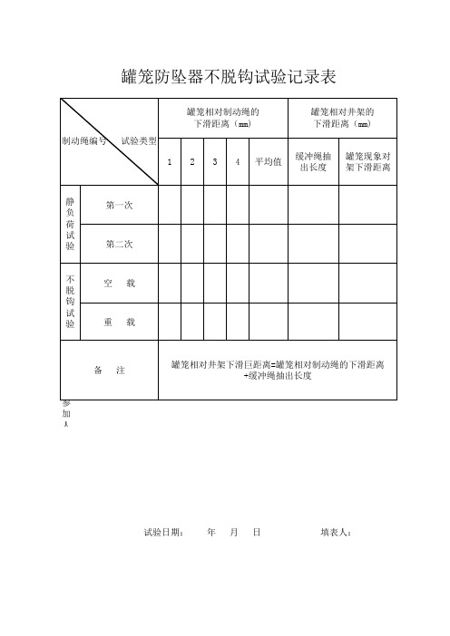 罐笼防坠器不脱钩实验记录