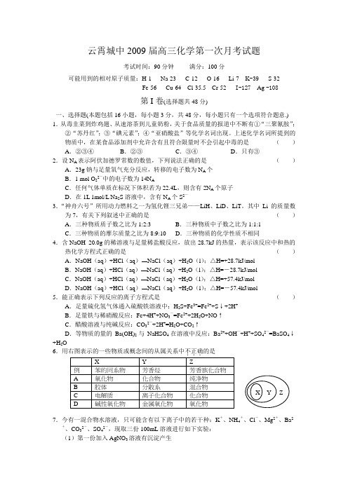 福建省云霄城中高三化学第一次月考试题