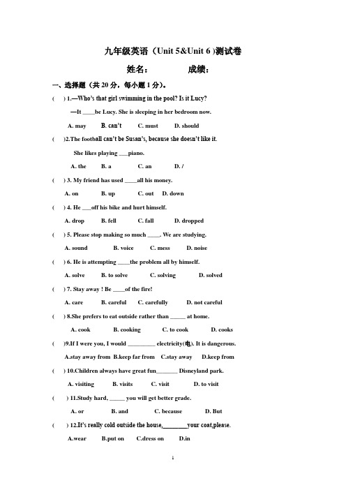 新目标英语九年级5.6单元测试