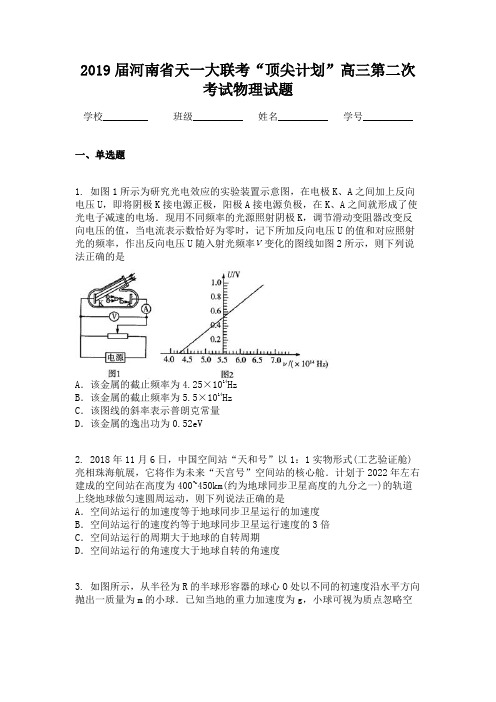 2019届河南省天一大联考“顶尖计划”高三第二次考试物理试题