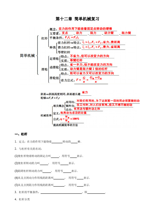 人教版八年级物理下册 第十二章 简单机械(单元复习)学案设计