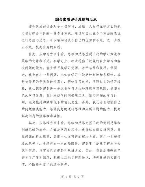 综合素质评价总结与反思