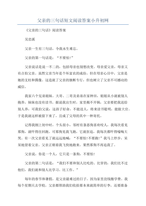 父亲的三句话短文阅读答案小升初网