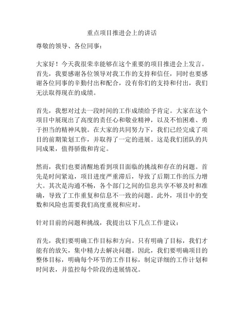 重点项目推进会上的讲话