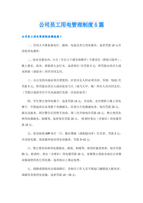 公司员工用电管理制度5篇