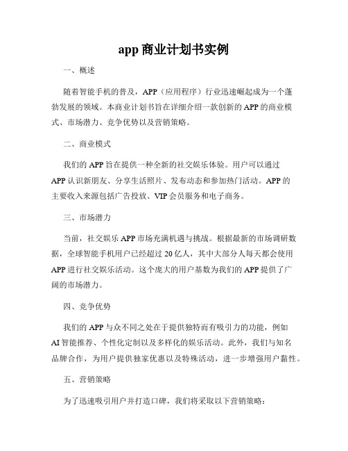 app商业计划书实例