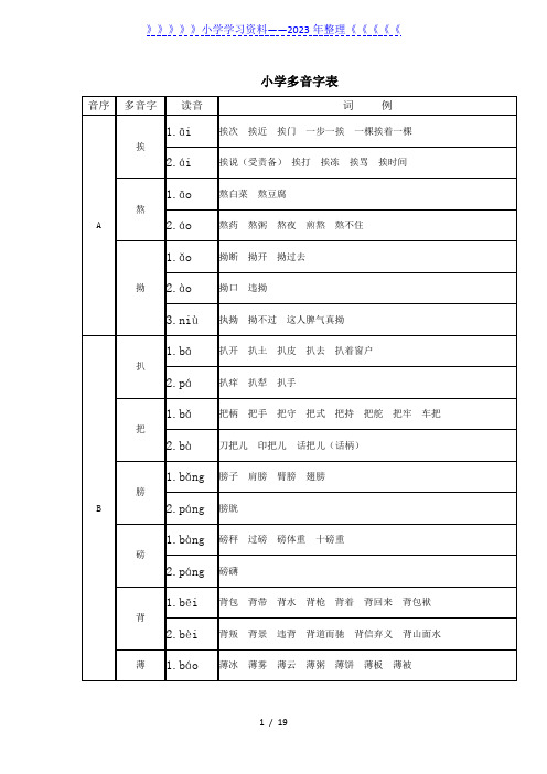 小学1-6年级完整多音字表