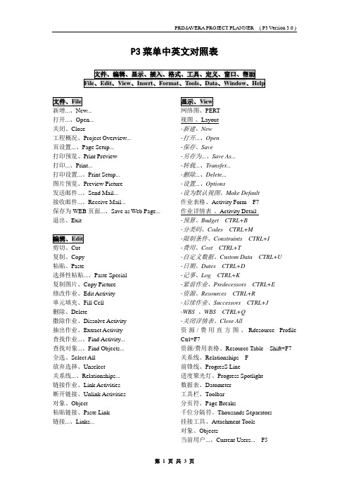 P3中文菜单对照表