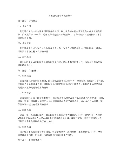 贸易公司运营方案计划书