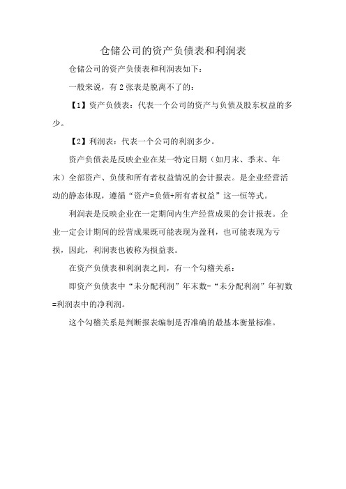 仓储公司的资产负债表和利润表