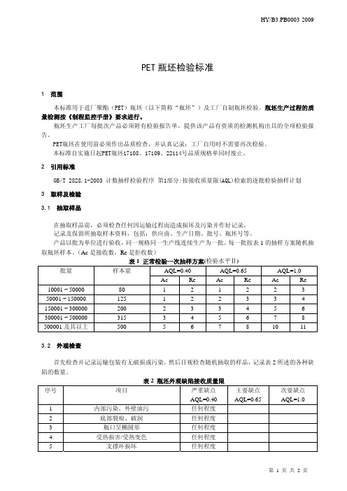 PET瓶坯检验标准