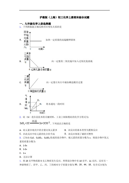 沪教版(上海)初三化学初三化学上册期末综合试题