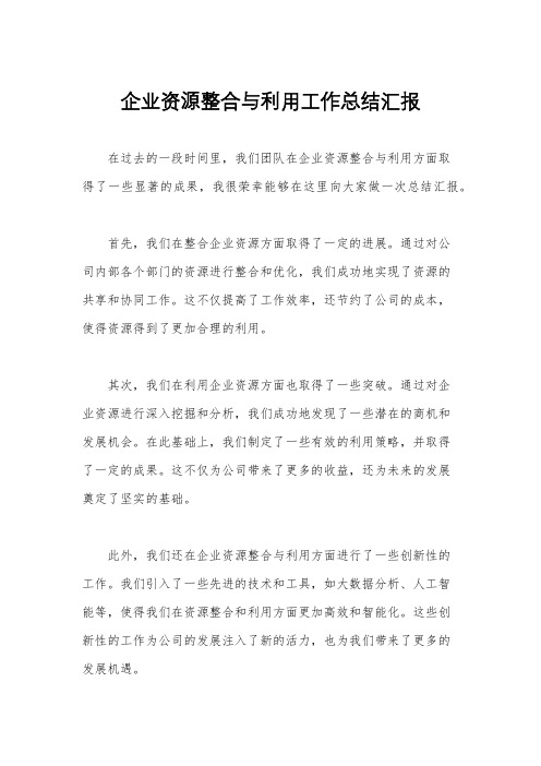 企业资源整合与利用工作总结汇报