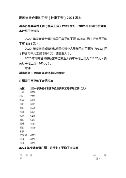 湖南省社会平均工资（社平工资）2021发布