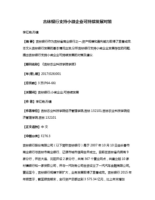 吉林银行支持小微企业可持续发展对策