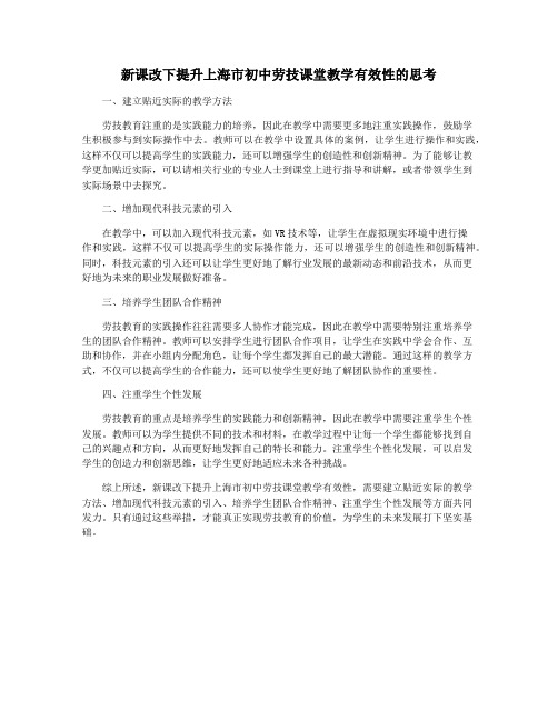 新课改下提升上海市初中劳技课堂教学有效性的思考